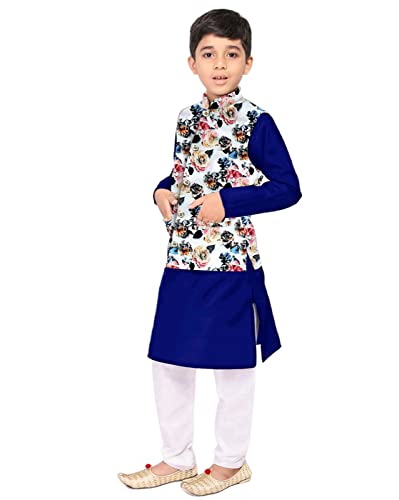 Image of Os Men's & boy kurta pyjama set with nerhu jackets (Multi printed) in cotton (baap beta|father son|)