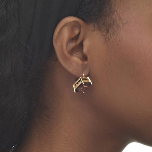 PalmBeach Yellow Gold-plated Emerald Cut Genuine Smoky Quartz Drop Earrings (16x10.5mm)4