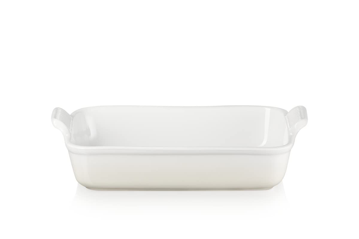Le Creuset Rechteckige Auflaufform Tradition aus Steinzeug, 32 cm, 2.31 kg, Meringue, 71102327160001