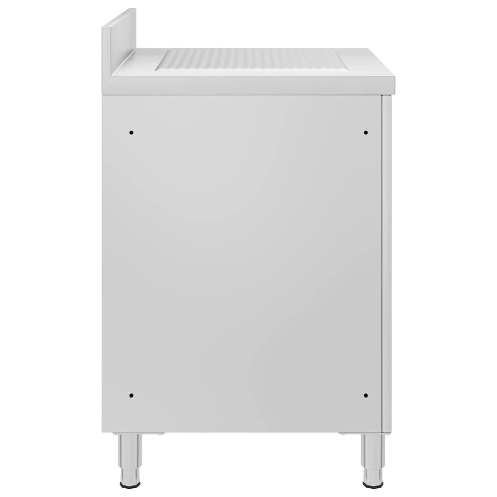 Mueble de cocina de acero inoxidable con escurridor, 60 x 60 x 95 a 96 cm, patas ajustables, borde de 10 cm, espacio de almacenamiento para gastronomía, restaurante, cocina, catering, hotel