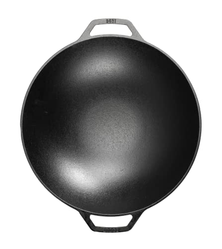 Lodge P14W3 35.56 cm / 14 inch Pre-Seasoned Cast Iron Wok with Loop Handles, Black