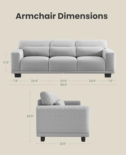 Image of Amada 89 inch Sofa, 3 Seater Couch Sofa for Living Room, Modern Sofa with Deep Seats & Wide Armrests, Comfy Couch with Removable Washable Covers & Linen Fabric, Easy Assembly