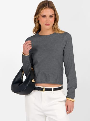 Image of ANRABESS Women's Long Sleeve Sweaters Cropped Crew Neck | Business Casual Tops,Light Weight Comfy Knit,Pullover ShortSweater,Basic Classic,Fall Fashion Winter Layer Clothes