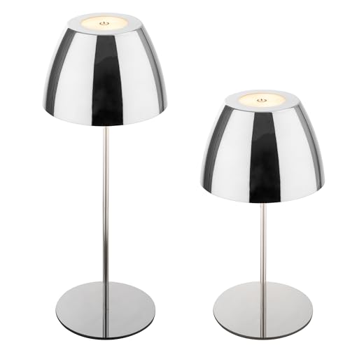BRILONER - IP44 lampe de table sans fil avec touche, lampe de bureau, lampe de chevet, led rechargeable, dimmable, 36x10,5 cm, chrome, Chromé