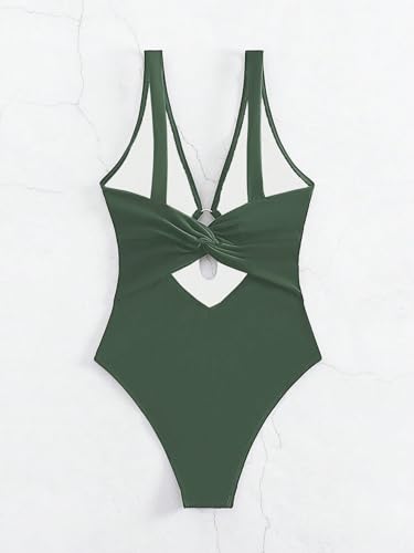 MakeMeChic Women's Twist Back Cut Out Ring Plunge Neck One Piece Swimsuit Bathing Suit4