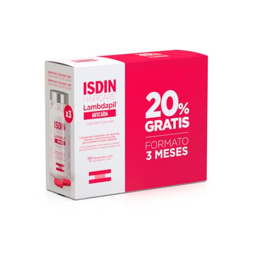 ISDIN Lambdapil PACK 180 Cápsulas Anticaída del Cabello,Duración 3 meses,Complemento para la caída Ocasional del cabello,con vitaminas,minerales para un pelo saludable