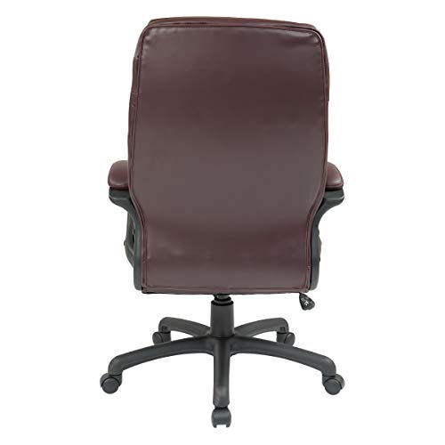 Office Star Ec Series Executive Bonded Leather High Back Adjustable Office Chair With Thick Padded Contour Seat And Locking Tilt Control, Burgundy #TOP3