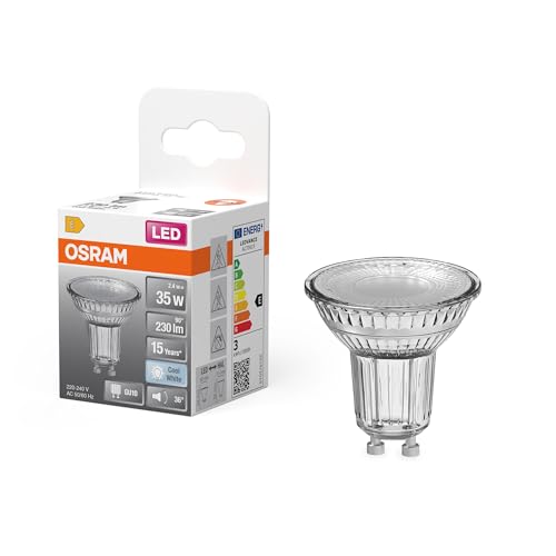OSRAM Reflector LED Spot Star PAR16, blanco neutro 4000 K, 2,4 W, GU10, 36°, 230 lm, transparente, para focos, iluminación de acento, 15.000 h,6-Pack