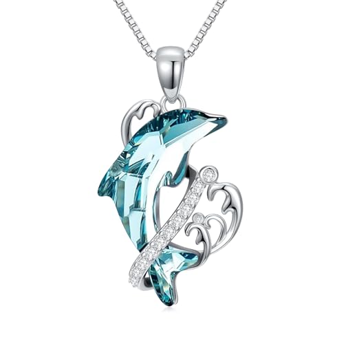 TOUPOP Dolphin Necklace for Women Sterling Silver Infinity Dolphin Crystal Pendant Necklace Ocean Jewelry Birthday Graduation Christmas Gifts for Her Sister Wife