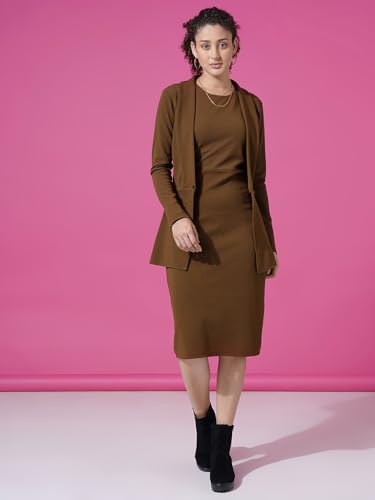 Image of Selvia Western Lycra Plain Two Piece Shrug with Bodycon
