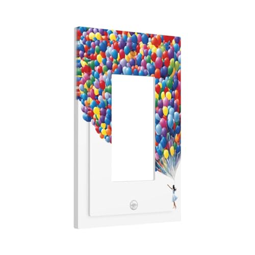 Decorative Outlet Covers Girl Holding Colorful Balloons 1 Gang Single Decora GFCI Device Light Switch Covers Plate 1 Rocker Wall Plate Jumbo Faceplate for Country Bedroom Home Decor