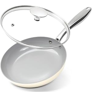 MICHELANGELO 20cm Ceramic Frying Pan, Non Stick Fry Pan with Lid, Small Skillet Nonstick, Non Toxic Frying Pan, Ceramic-Coated, Beige