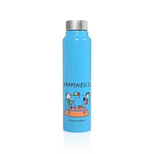 Image of Clay Craft VACBOTT Happiness is... Single Walled Non Insulated Water Bottle, 1000ML, Blue