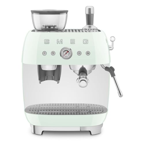 Image of Smeg EGF03 Semi-Automatic Espresso Machine with Built-In Grinder, Dual Thermoblock, 50's Retro Style - Pastel Green (120 V)