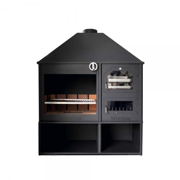 Horno de leña modelo D grande con barbacoa parrilla regulable en altura | Barbacoa con horno de leña prefabricado
