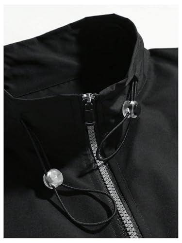 Image of Verdusa Men's Color Block High Neck Zip Up Long Sleeve Windbreaker Jacket Outerwear Black White Medium