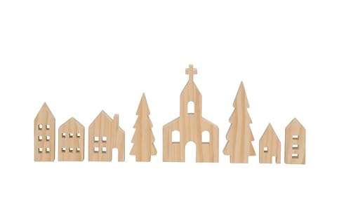 Spetebo Holz Dorf zum dekorieren 8-teilig - Natur - Weihnachts Stadt...