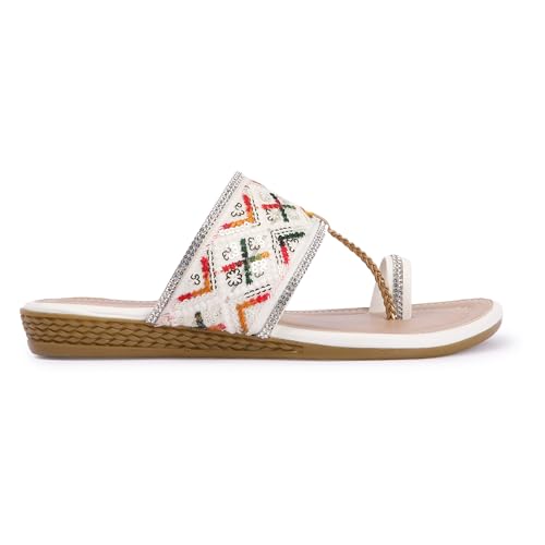 Image of KKF Women Fancy Kolhapuri Flat Chappal Sandals Ladies Slipper for Party & Occasions 3 to 8 Sizes