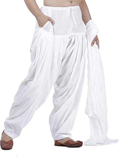 women's cotton plain patiala salwar with dupatta set || cotton patiala salwar (pants) for women's premium cotton readymade salwar free size white