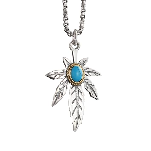 Collier feuille d'érable turquoise TABOJS serti à la main style hip-hop