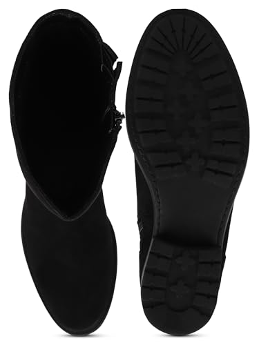Image of ELLE Women High-Top Block Heel Fashion Boots With Buckle Detail