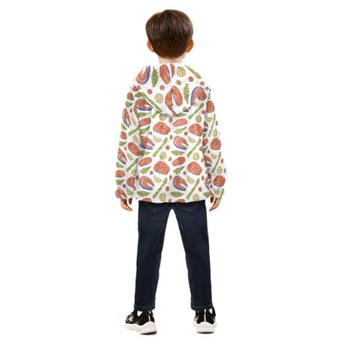 Salmon Steak and Ingredients Girls Fleece Jacket Girls Fall Jacket Girls Zip Up Hoodie Girls Sherpa Jacket 2-10T4