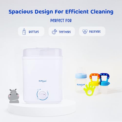 Image of Bumtum Stainless Steel Plate Enhanced Steam Sterilizer with Dryer - Safely Sterilize and Dry All Baby Essentials Including Feeding Bottles, Breast Pump & More (Blue)