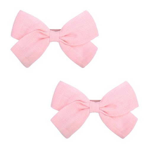 3.5in Baby Girl Hair Clips - Fully Lined Non-Slip Barrettes for Fine Hair, 2-Pack Bows in Pink
