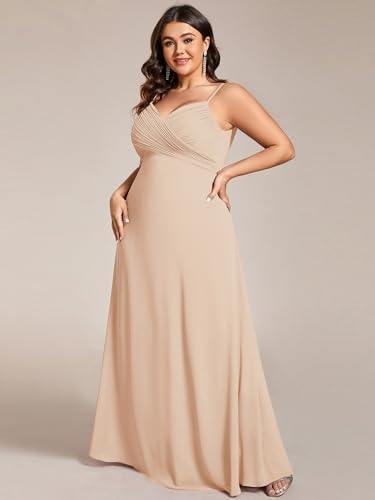 Image of Ever-Pretty Women's Chiffon Pleated Spaghetti Straps Sleeveless A Line Plus Size Bridesmaid Dresses Formal Gown Champagne US18