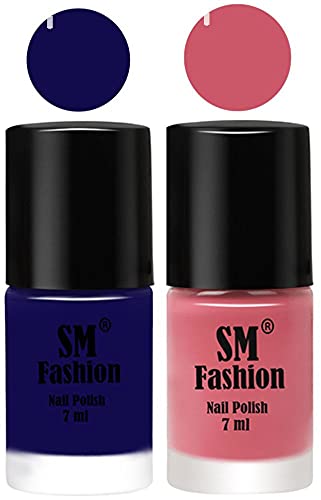 Image of Long Lasting Nail Polish | Nail Paint Combo 7 ml Each) - Set of 2 Dark Blue-Nude Pink