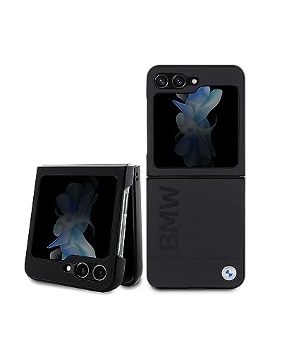 CG MOBILE BMW BMHCZF5SLLBK Étui pour Z Flip5 F731 Cuir Noir Tampon Chaud