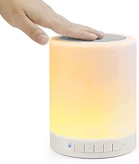 Touch Bedside Lamp with Bluetooth Speakers, Touch Sensor Control LED Night Light, Dimmable Warm Night Light & Colorful Lights, Portable USB Rechargeable Night Light