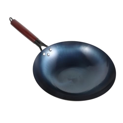 Wok tradicional de hierro con mango de madera antiadherente