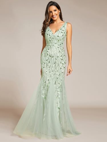 Image of Ever-Pretty Women's Sequin Formal Dress Double V-Neck Sleeveless Mermaid Long Evening Prom Dresses 07886