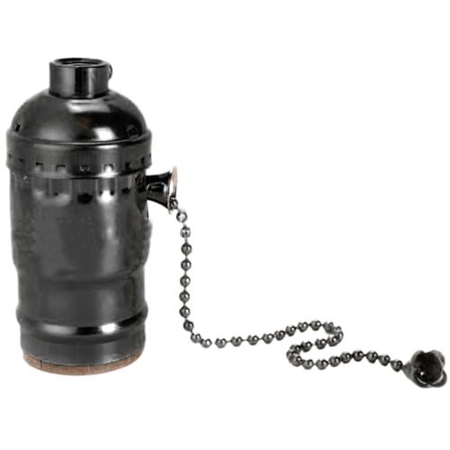 Pull Chain Light Socket, Screw Thread Lamp Socket with Pull Chain, Vintage Metal Lamp Holder for E26 E27 Light Bulbs, Black