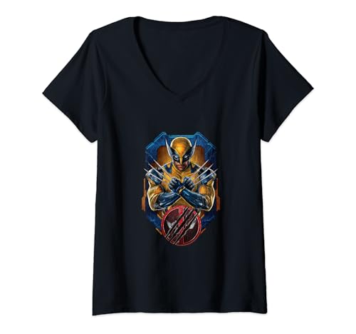 Femme Marvel Deadpool & Wolverine Logan Bust Epic Portrait Retro T-Shirt avec Col en V