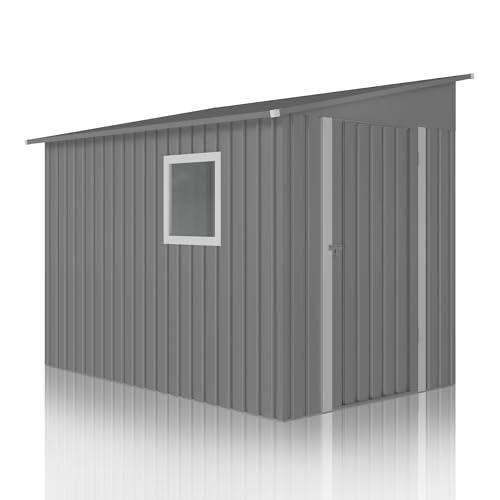 Image of DAUSOLA 5x7.7 FT Outdoor Storage Shed, Metal Garden Tool Shed with Updated Frame Structure, Lockable Doors and Windows, Ideal for Backyard Garden Patio Lawn, Grey