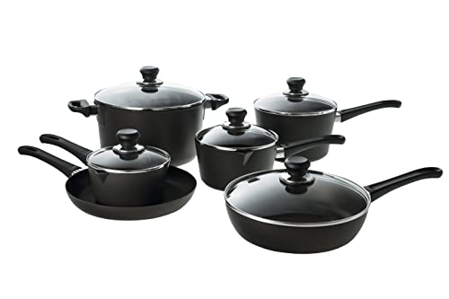 Scanpan Classic Plus 10 piece Nonstick Cookware Set – Compatible with Gas and Electric Stovetops, Metal Utensil Safe, Oven Safe to 500°F, Dishwasher Safe, Black