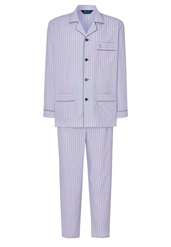El Búho Nocturno Mens Pajama Set Long Sleeve Cotton Woven Poplin Classic Striped Pajama Set for Men, 100% Cotton, White 1539, XL