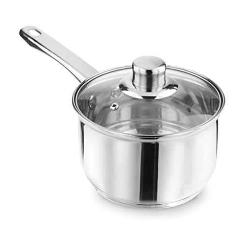 LEWIS'S Induction Pouring Saucepan with Glass Lid - Large Saucepan - Stay Cool Handles, Stock pot, Saucepan, Saucepans, Stock Pot with Lid, Pasta Pot, Curry Pan, Stockpot (16cm) Cover