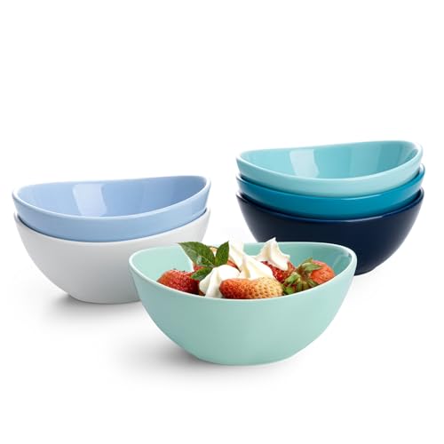 Sweese 10 oz Small Porcelain Bowls - Set of 6 - Ceramic Serving Bowls versatile for Cereal, Fruit, Dessert, Ice Cream, Snack & Yogurt - Shaded of Blue Colored