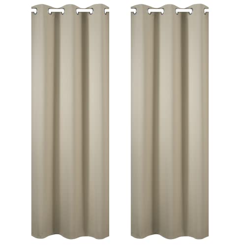 Image of LEMOMO Beige Blackout Curtains 34 x 84 Inch Length /Set of 2 Curtain Panels /Thermal Insulated Room Darkening Blackout Curtains for Bedroom