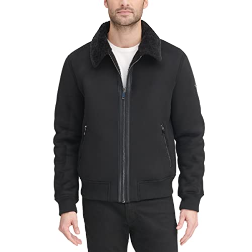 Image of DKNY Men's Faux Shearling Bomber Jacket With Faux Fur Collar