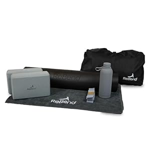 7-Piece Yoga Starter Kit – Natural Thick Rubber Yoga Mat | 2 Yoga Blocks | Yoga Strap | Yoga Carrying Bag | Yoga Towel | Stainless Steel Bottle