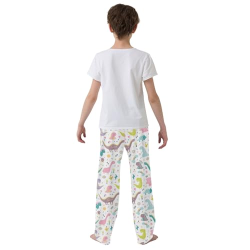 ZZXXB Colorful Dino Print Boys Long Pants Soft Trousers Elastic Waist Kids Lounge Bottoms with Pockets S-XL3