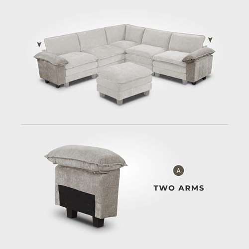 Lexicon Modular Sectional Sofa, Module for Sectional Couch, 2 Arms with Adjustable Pillow Top Set, Left and Right Sofa Arm, Soft Upholstery, Durable Frame, Customizable Comfort, Chenille Dark Pewter by Lexicon - Image 5