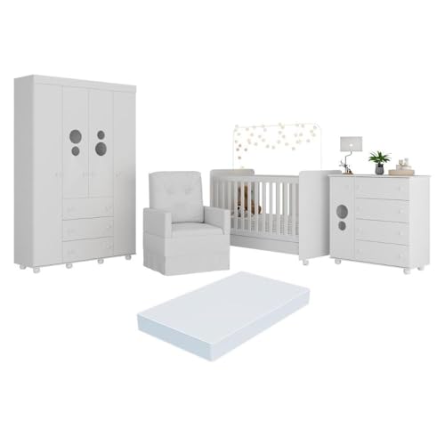 Quarto Completo com Colchão e Poltrona de Amamentação Pimpolho Multimóveis Mp4097 Branco