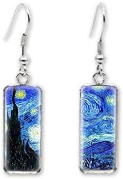 Starry Night Earrings-Painting Rectangle Creative Handcraft Gift Earrings Art Earring Drop Dangle Earrings for Women Girls Abstract Art Glass Earrings Birthday Valentine's Day Gift (Starry Night)