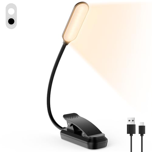 20 Led Book Light Clip On, USB Rechargeable Reading Light, Eye Caring 3 Color Temperatures, Adjustable Brightness, Portable, Sturdy Clamp Light Suitable for Traveling and People Studying Etc. (Black1)