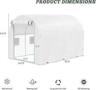 Flamaker 10×6.6×6.4 FT Walk-in Greenhouse, Portable Heavy Duty Green House for Outdoors, Winter Hot House with PE Cover & Roll-up Zipper Door, Plastic Plant Warm House (White)